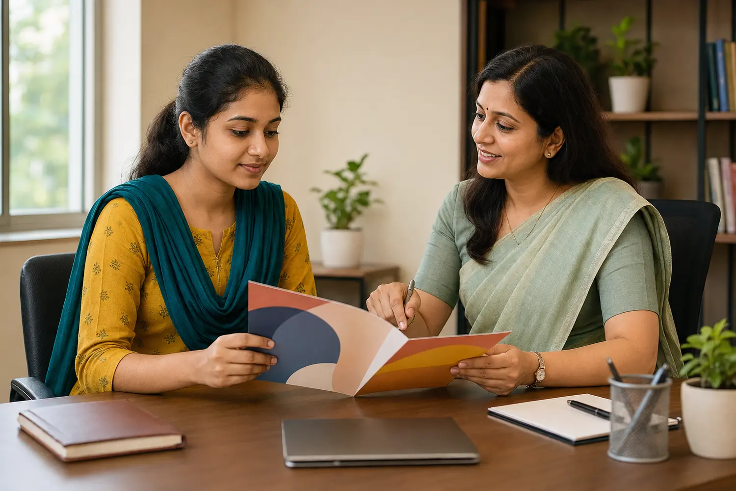 Indian student receiving teacher-education admission counselling